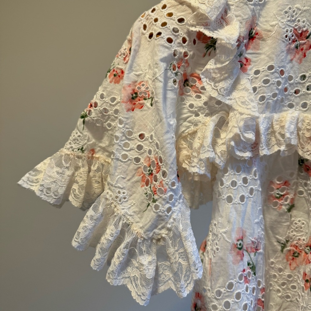Needle & Thread Desert Rose Embroidered Ruffle Lace Lined Blouse US Size 0 - Picture 4 of 14